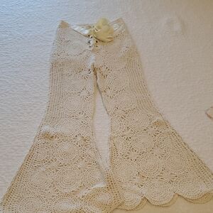 Free People Cream Crochet Flare Pants